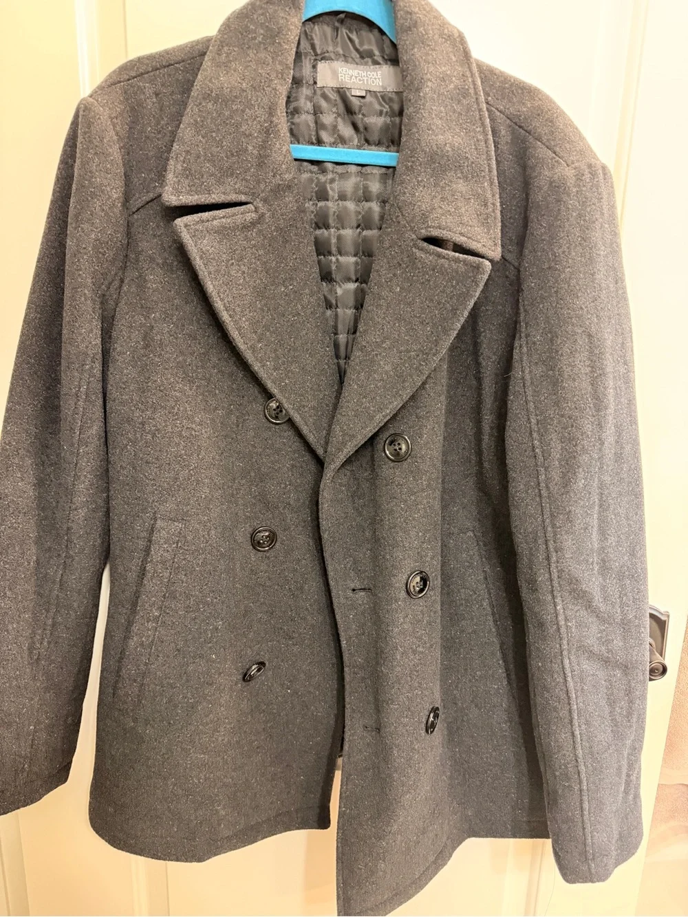 Kenneth Cole Gray Double-Breasted Wool Peacoat